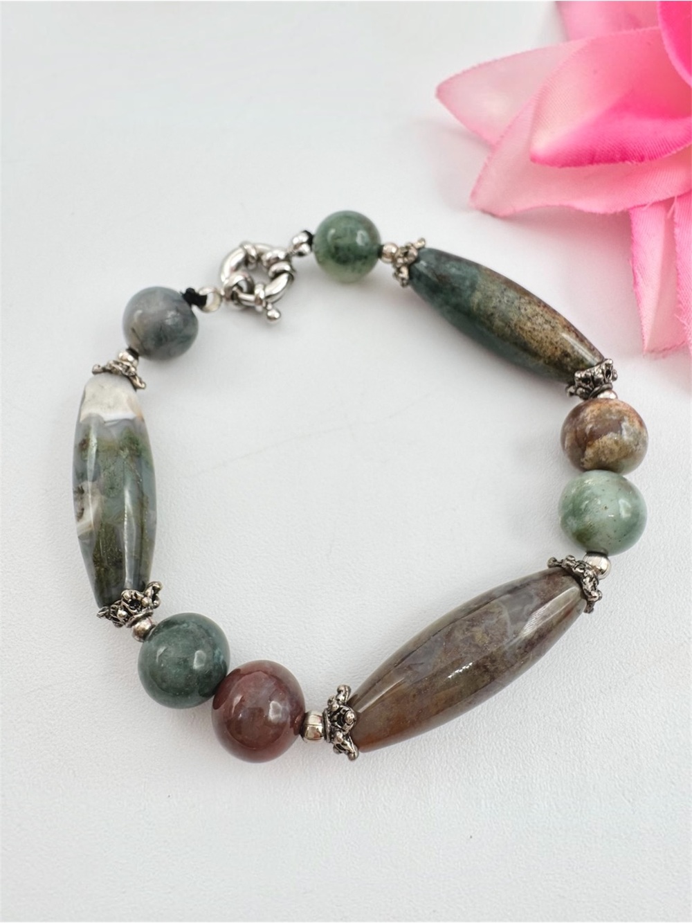 Agate Gemstone Bracelet Fits 6 1/2” Wrist Rockhound Natural Earthy